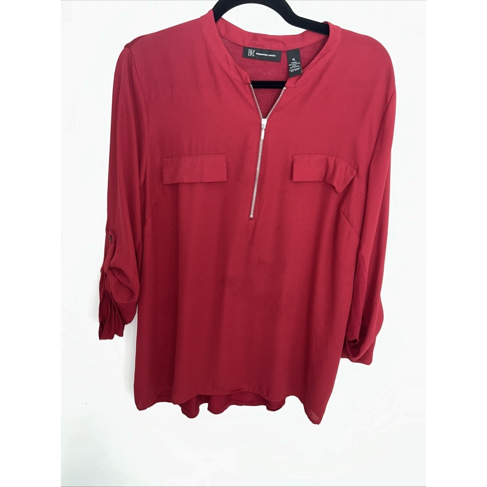 INC International Concepts Women Red Long Sleeve Blouse XL Lightweight, Classic